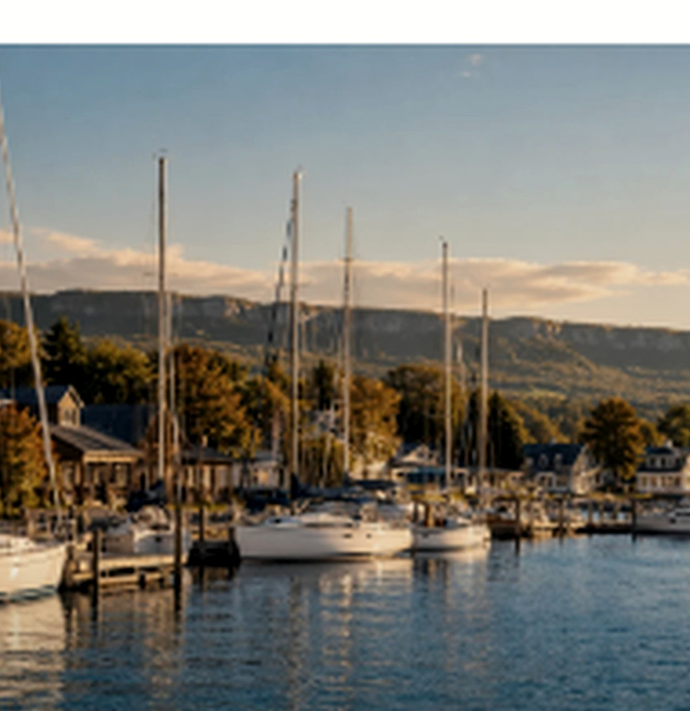 Marina and sailboats in a coastal setting, concept location photo